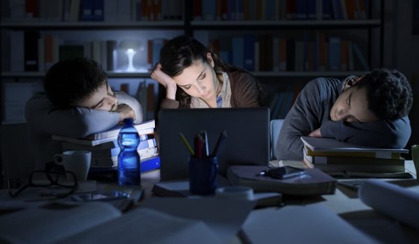 Students studying late at night
