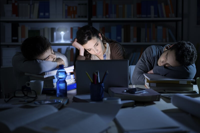 Students studying late at night