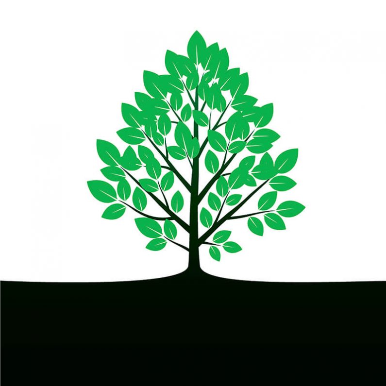 A simple tree symbolizing happiness sits in the foreground