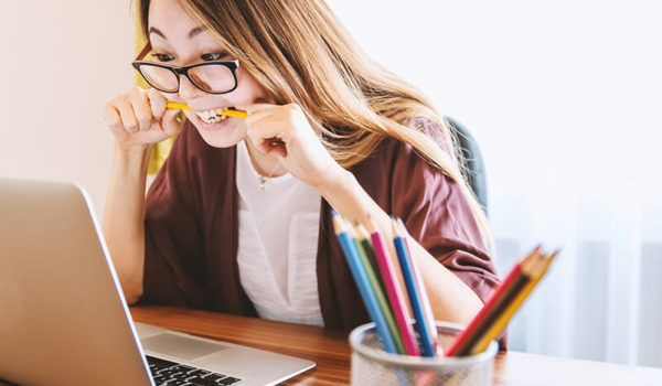 Stressed student learning how to study effectively