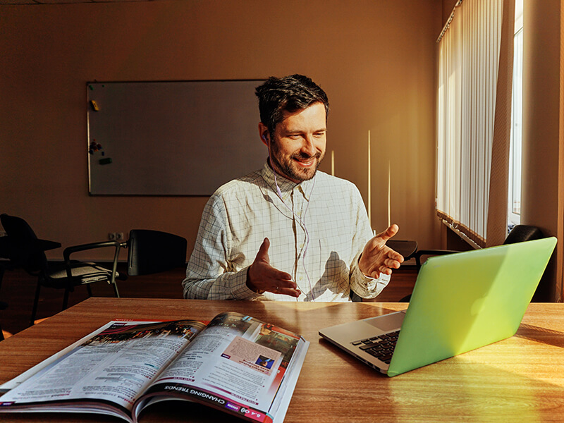 College student learning how to write a research paper for school