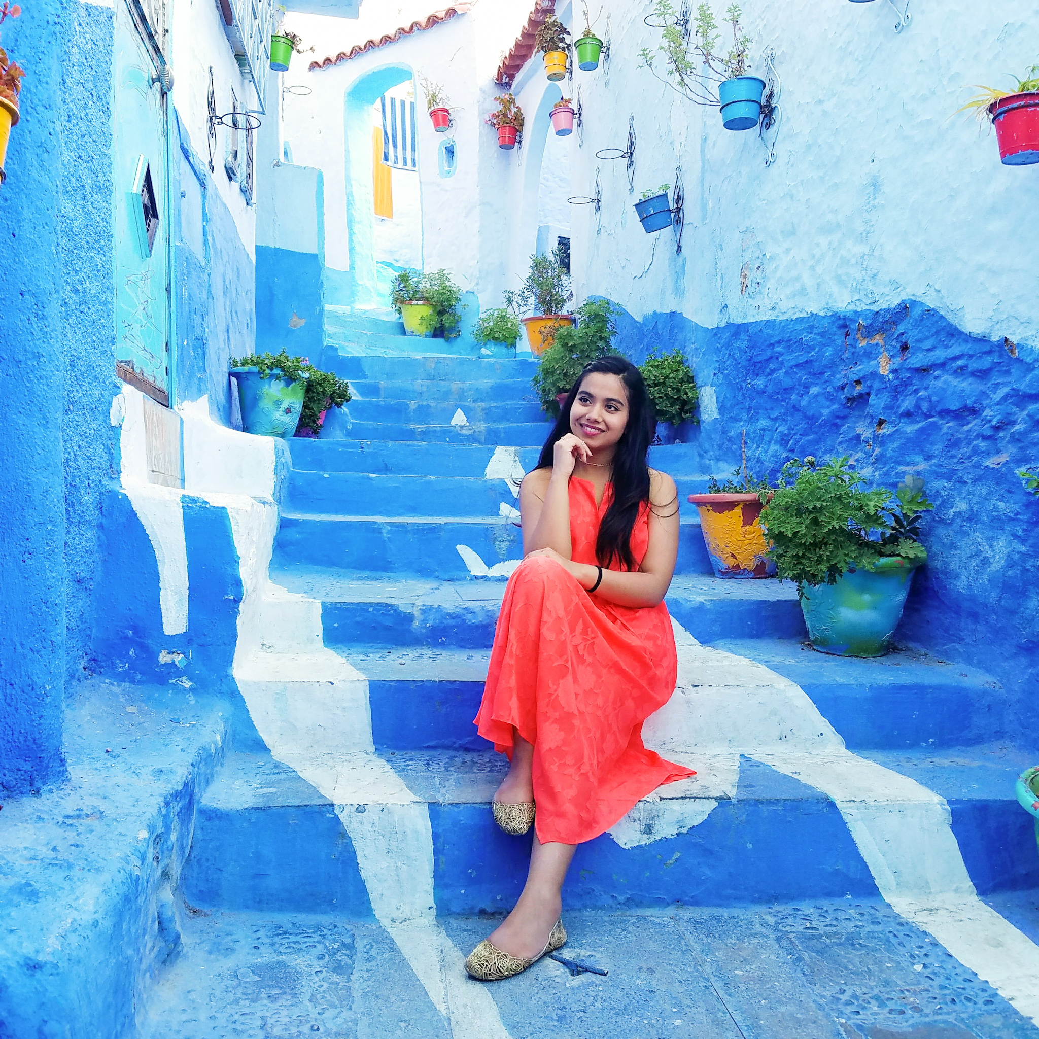 NYU medical student Qanetha Ahmed on a travel break in Chefchaouen, Morocco from MCAT exams