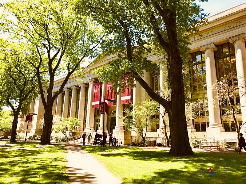 Close up of the Harvard University Law School in Cambridge, Massachusetts