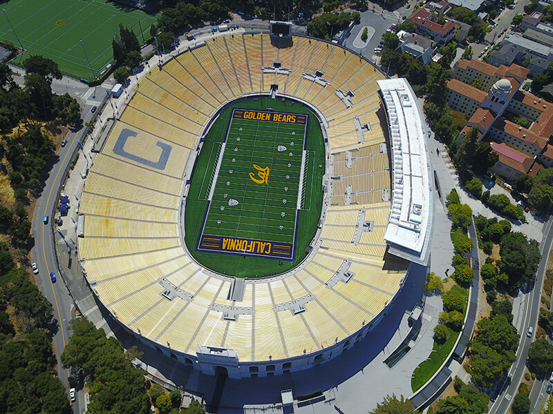 Aerial photo view of the football stadium at the University of California Berkeley