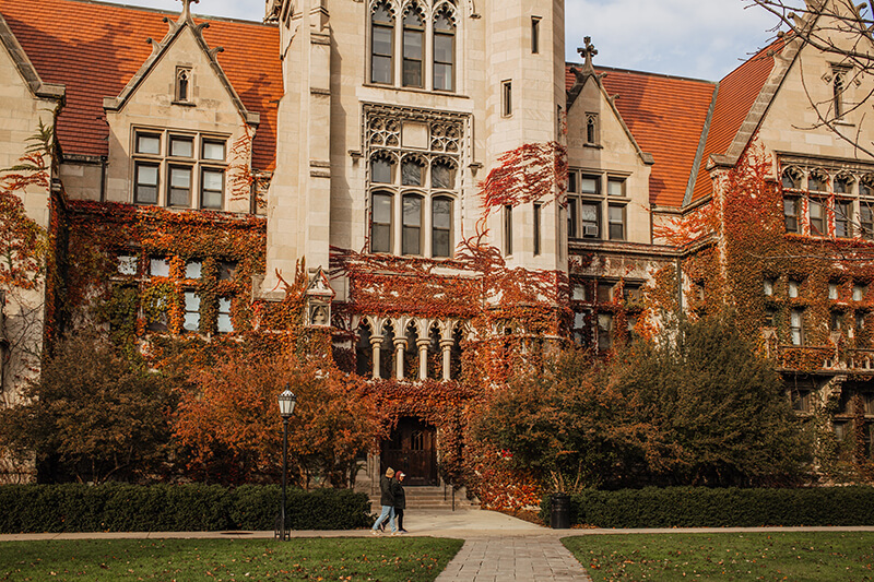 Autumn shot of buildings at the University of Chicago in Chicago, Illinois