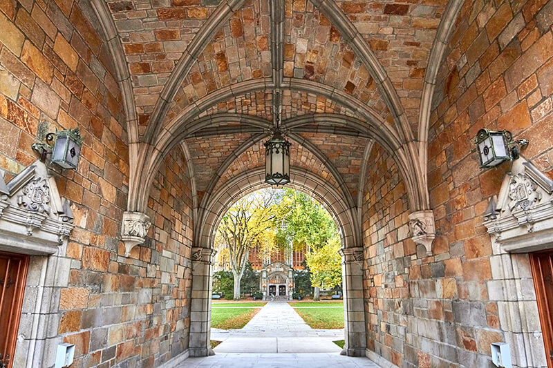 View from inside an entrance at the University of Michigan in Ann Arbor, Michigan