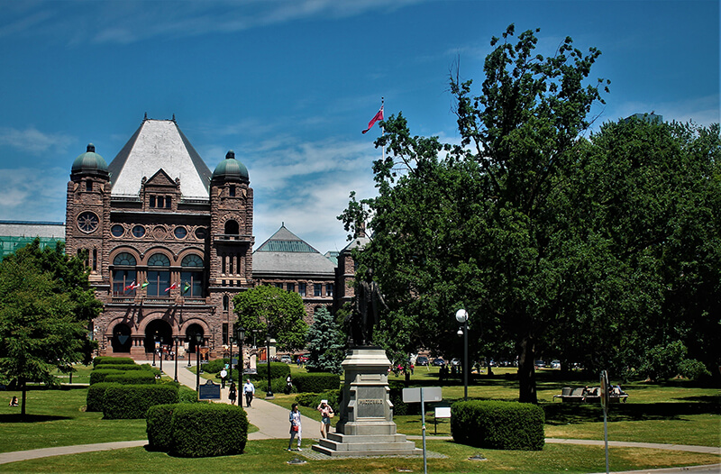 Main exterior shot of the campus at the University of Toronto in Toronto, Ontario