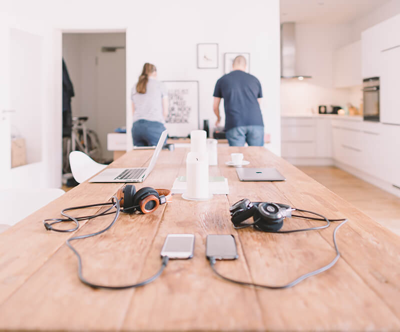 Classroom with headphones on the table for sources for essays