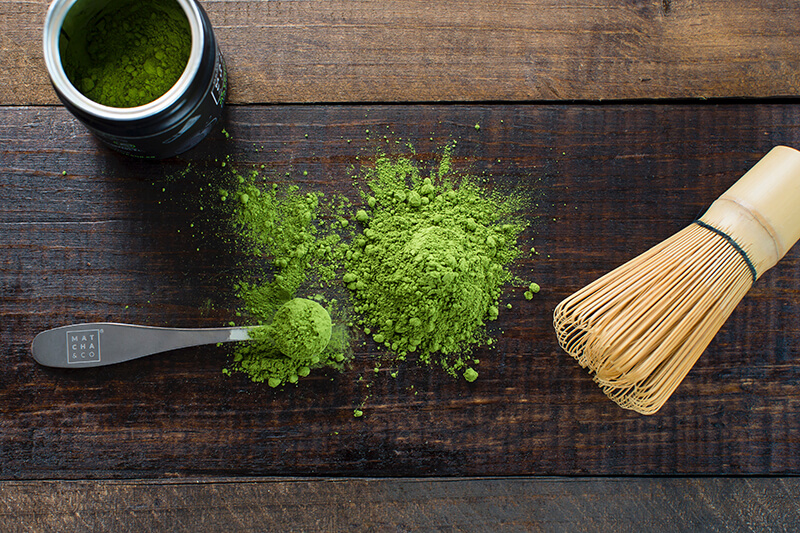 Matcha powder superfoods being prepared for a snack