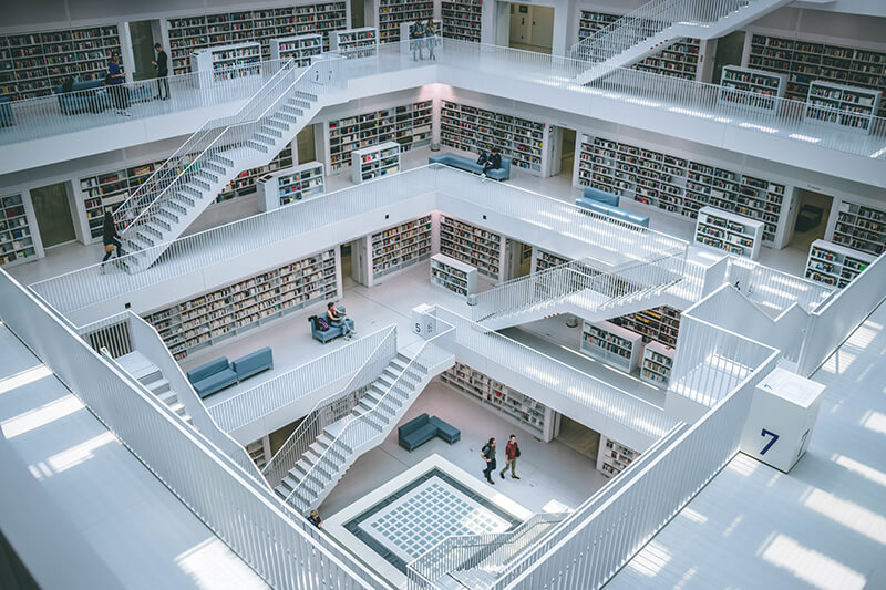 A unique library with many staircases