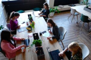 students inspiring each other in a co-working space