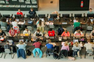 students writing and studying 