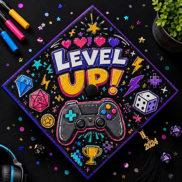 level up grad cap