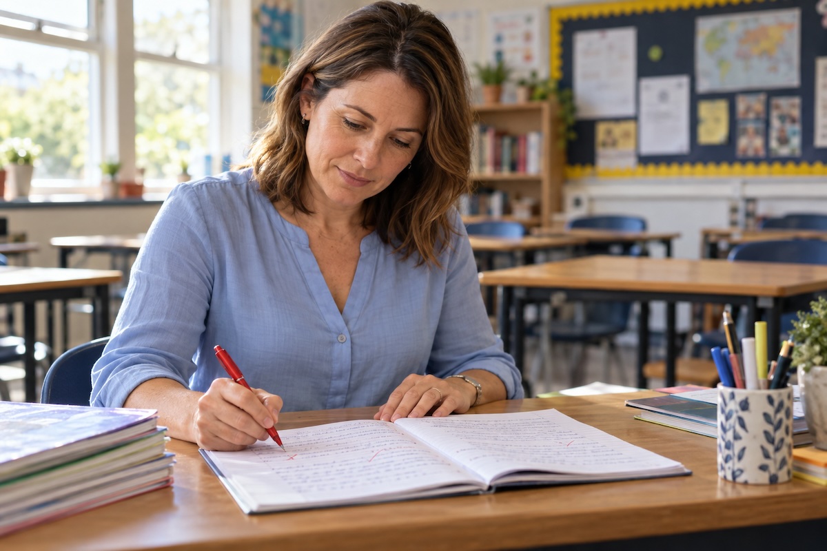 Teacher checking homework